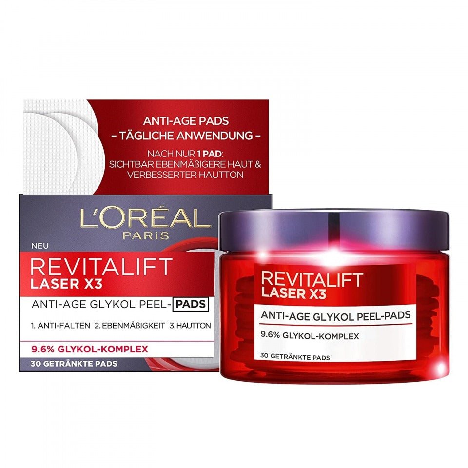 L'Oreal Paris, Revitalift Laser X3, Acido glicolico, Anti-età, Pad peel-off, 30 pz - Cosmova