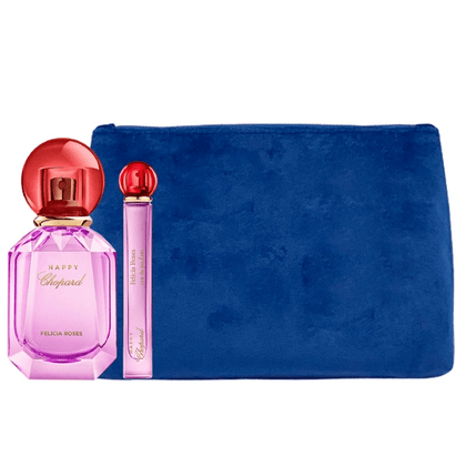 Set di profumi naturali di lusso Chopard: Happy Felicia Roses, Eau De Parfum, da donna, 100 ml + Happy Felicia Roses, Eau De Parfum, da donna, 10 ml + Chopard, pelle sintetica, borsa in tessuto, pochette per pantaloni, blu, da donna, 2,4 x 9 x 6,2 cm