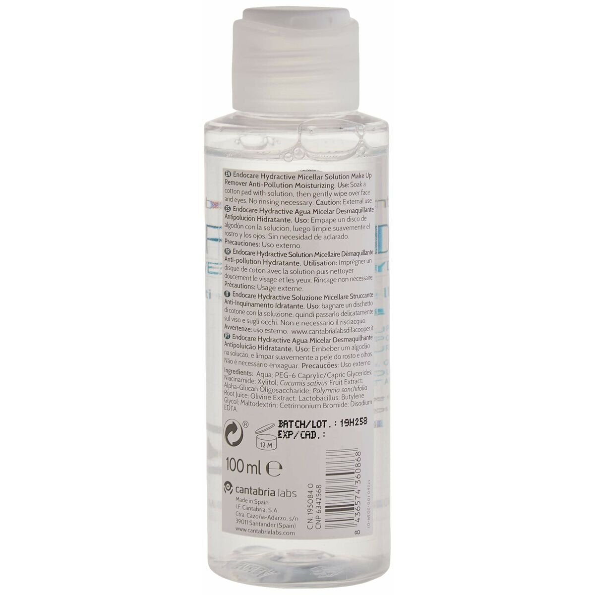 Make Up Remover Micellar Water Endocare Hydractive 100 ml - Cosmova