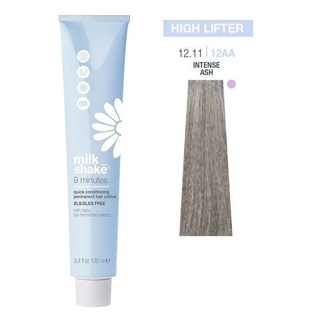 Milk Shake, 9 Minutes, Senza SLS/SLES, Tinta per capelli permanente, 12.1112AA Intense Ash, 100 ml - Cosmova