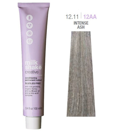 Milk Shake, Creative, Senza SLS/SLES, Tinta per capelli permanenti, 12.1112AA Intense Ash, 100 ml