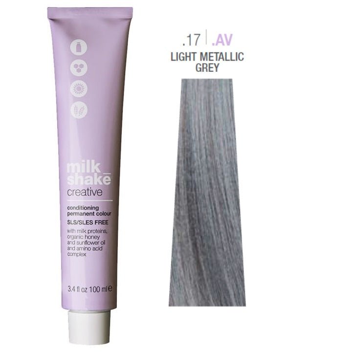 Milk Shake, Creative, Senza SLS/SLES, Tinta per capelli permanente, .17.AV Light Metallic Grey, 100 ml - Cosmova