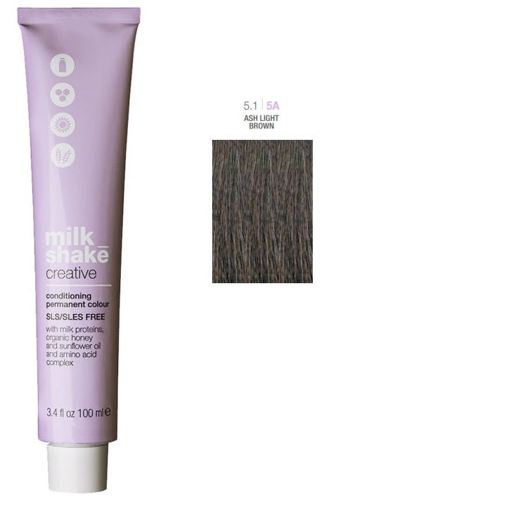 Milk Shake, Creative, Senza SLS/SLES, Tinta per capelli permanente, 5.15A Light Brown Ash, 100 ml - Cosmova