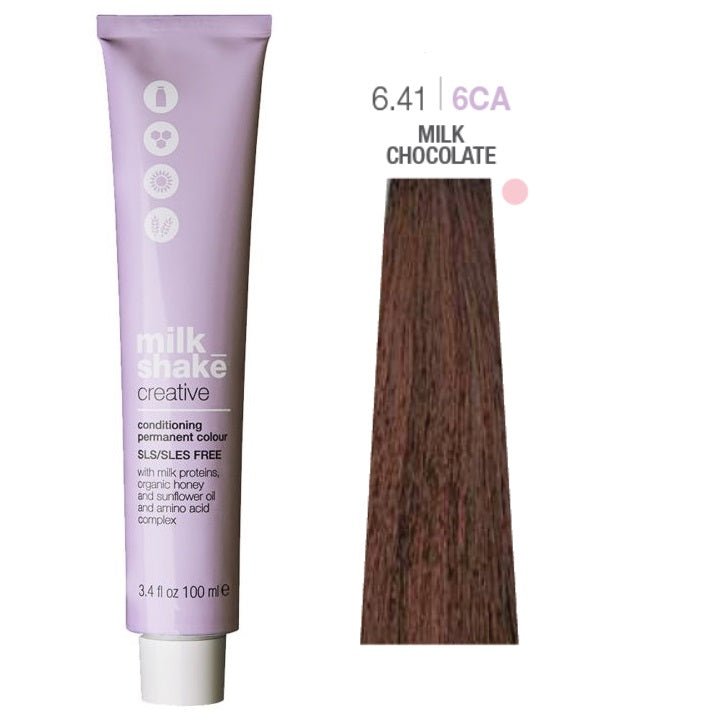 Milk Shake, Creative, Senza SLS/SLES, Tinta per capelli permanente, 6.416CA Milk Chocolate, 100 ml - Cosmova