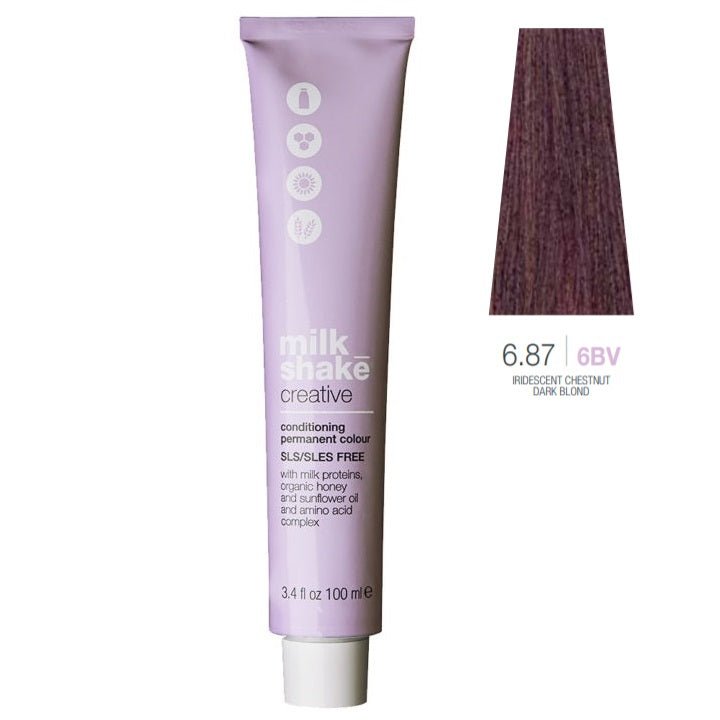 Milk Shake, Creative, Senza SLS/SLES, Tinta per capelli permanente, 6.876BV Iridescent Chestnut Dark Blond, 100 ml - Cosmova
