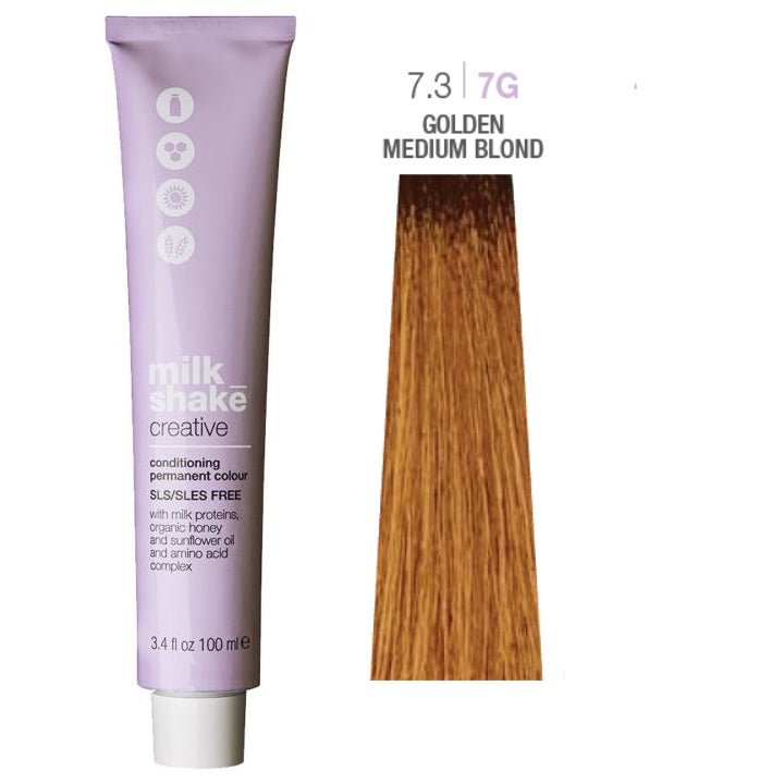 Milk Shake, Creative, Senza SLS/SLES, Tinta per capelli permanente, 7.37G Golden Medium Blond, 100 ml - Cosmova
