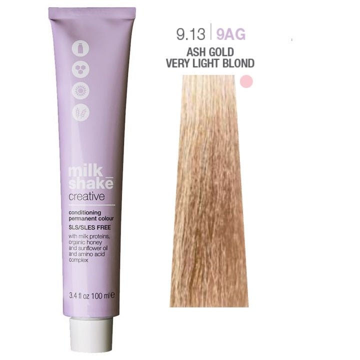 Milk Shake, Creative, Senza SLS/SLES, Tinta per capelli permanente, 9.139AG Ash Gold Very Light Blond, 100 ml - Cosmova