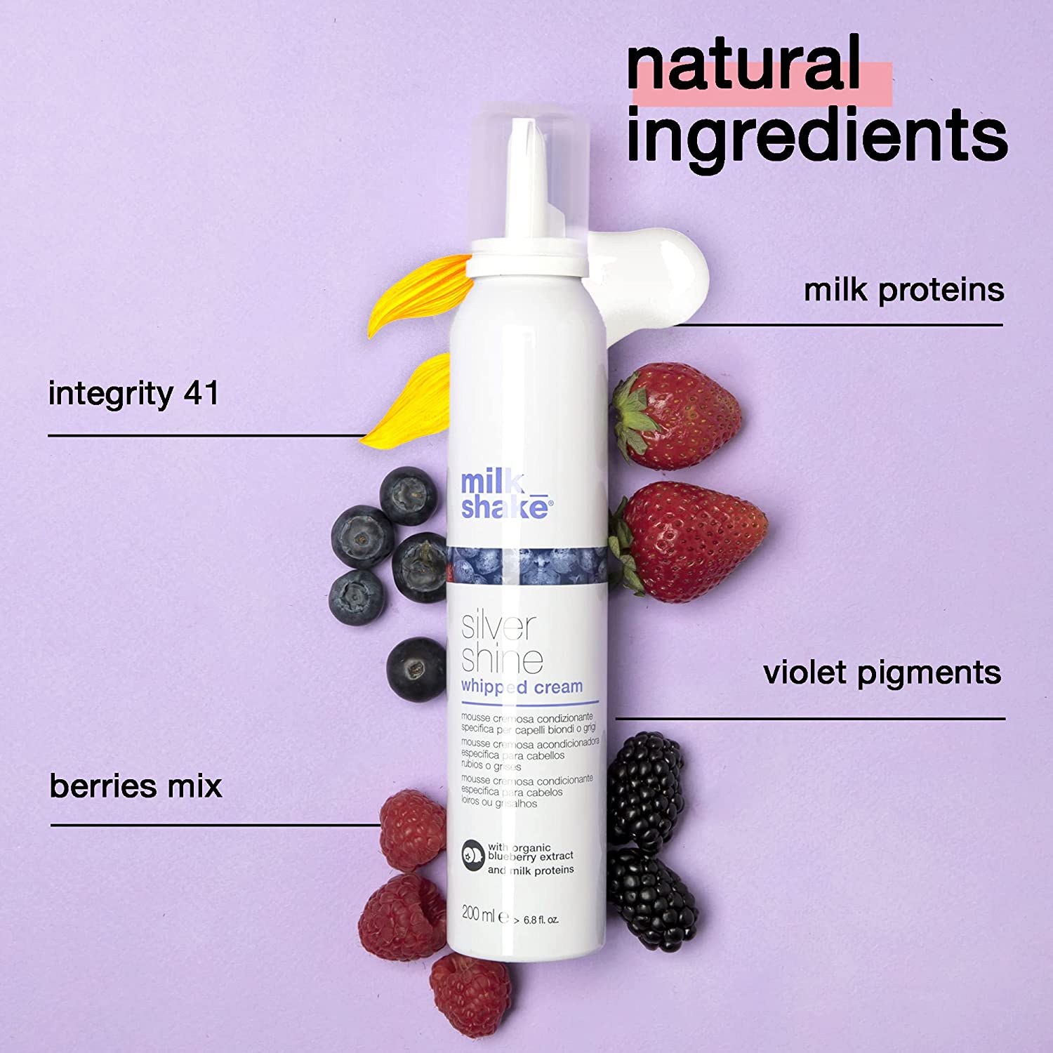 Milk Shake, Silver Shine Whipped Cream, Balsamo in schiuma senza risciacquo, 200 ml - Cosmova