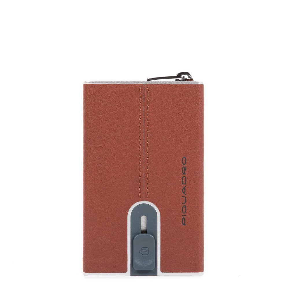 Piquadro, Black Square, Porta carte in pelle, Sistema scorrevole quadrato, Marrone, Unisex - Cosmova