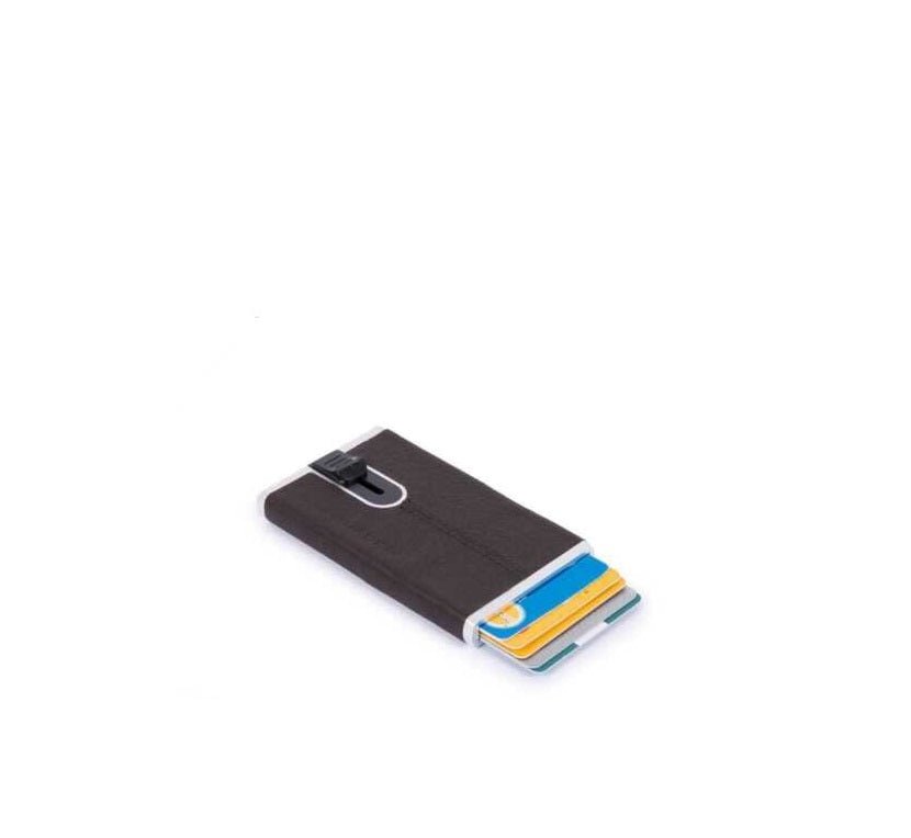 Piquadro, Black Square, Porta carte in pelle, Sistema scorrevole quadrato, PP4825B3R-TM, Marrone, Per uomini - Cosmova
