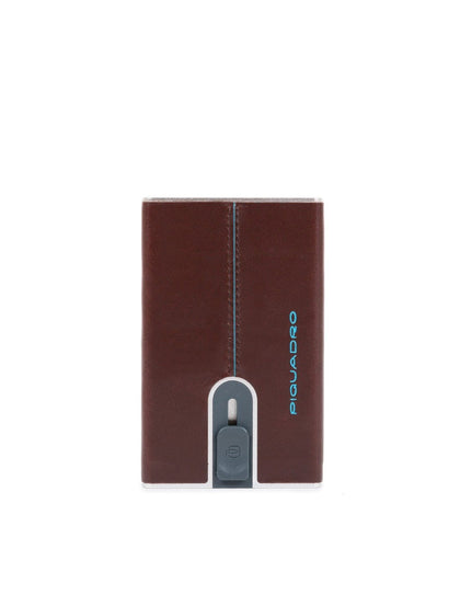 Piquadro, Blue Square, Porta carte in pelle, Sistema scorrevole quadrato con fermasoldi, PP5358B2R, Mogano, Per uomini