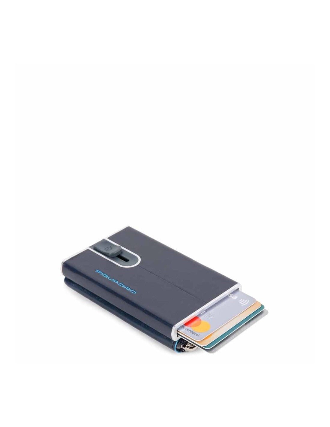 Piquadro, Blue Square, Porta carte in pelle, Sistema scorrevole quadrato con tasca portamonete con zip, PP5359B2R-BLU2, Blu, Per uomini - Cosmova