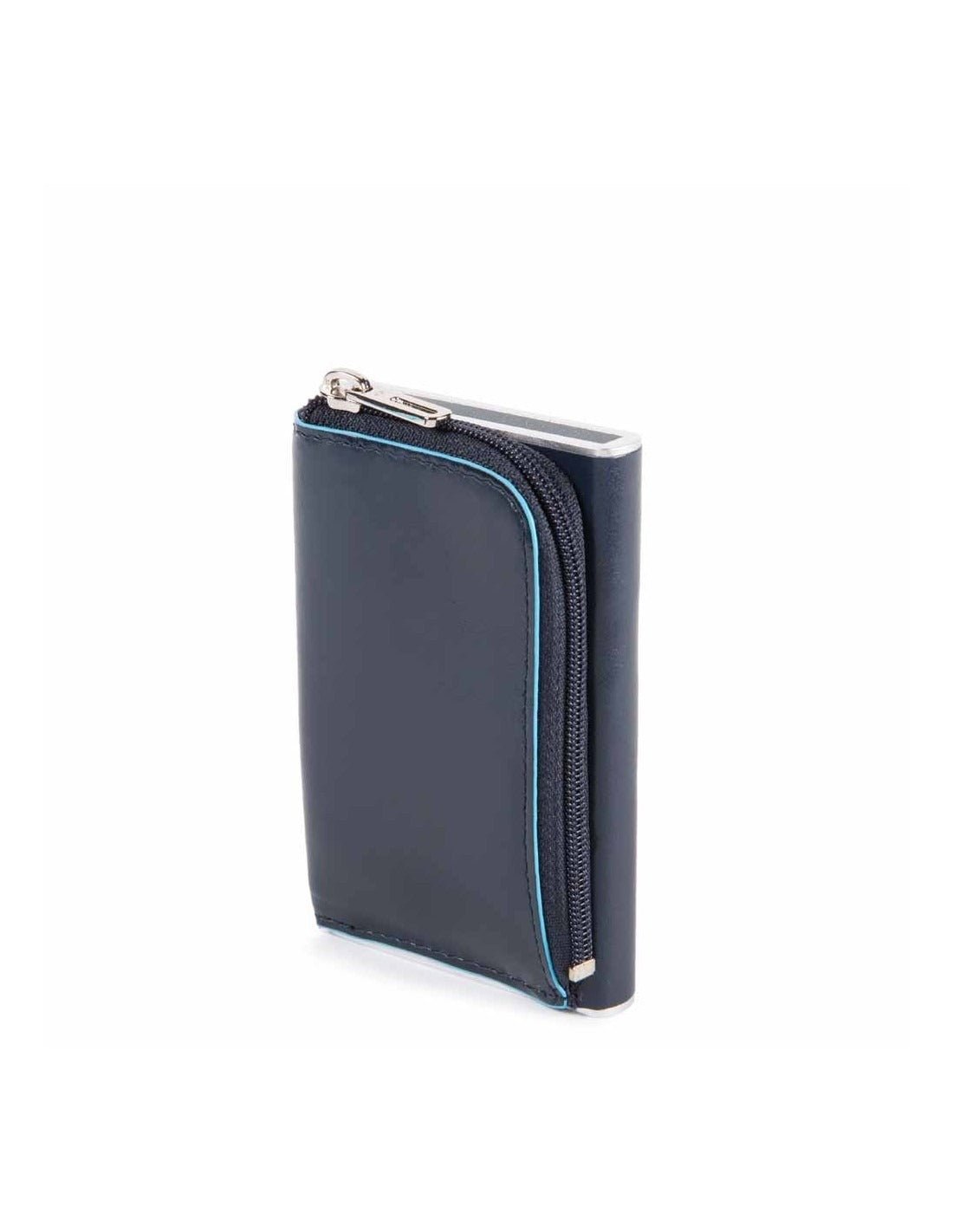 Piquadro, Blue Square, Porta carte in pelle, Sistema scorrevole quadrato con tasca portamonete con zip, PP5359B2R-BLU2, Blu, Per uomini - Cosmova