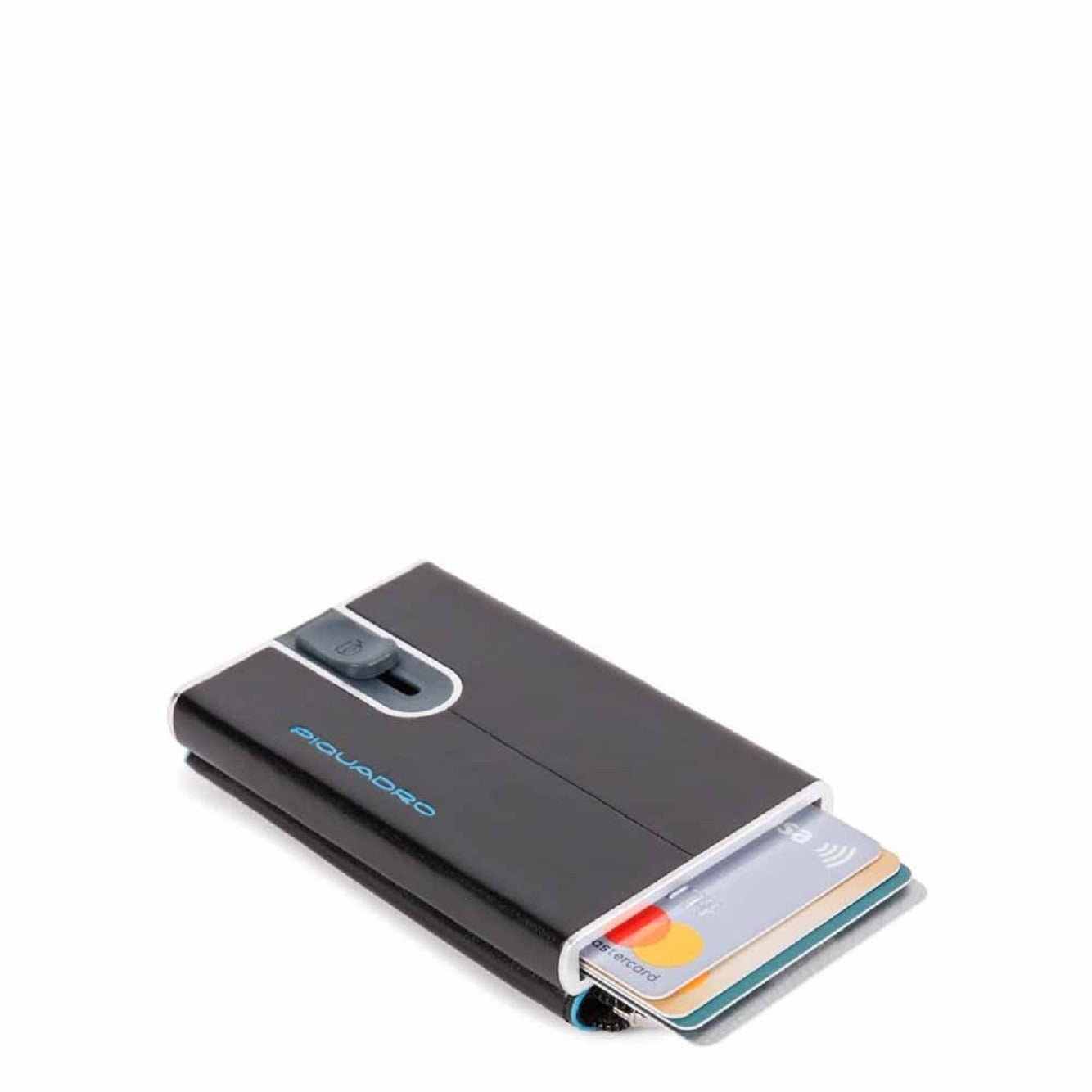 Piquadro, Blue Square, Porta carte in pelle, Sistema scorrevole quadrato con tasca portamonete con zip, PP5359B2R-N, Nero, Per uomini - Cosmova