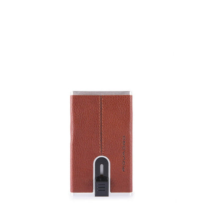 Piquadro, Blue Square, Porta carte in pelle, Sistema scorrevole quadrato, PP4891B3R, Marrone, Per uomini