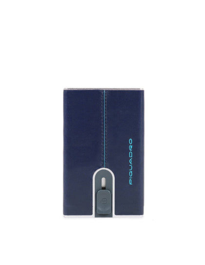Piquadro, Blue Square, Portafoglio in pelle, Sistema scorrevole quadrato con fermasoldi, PP5358B2R-BLU2, Blu, Per uomini