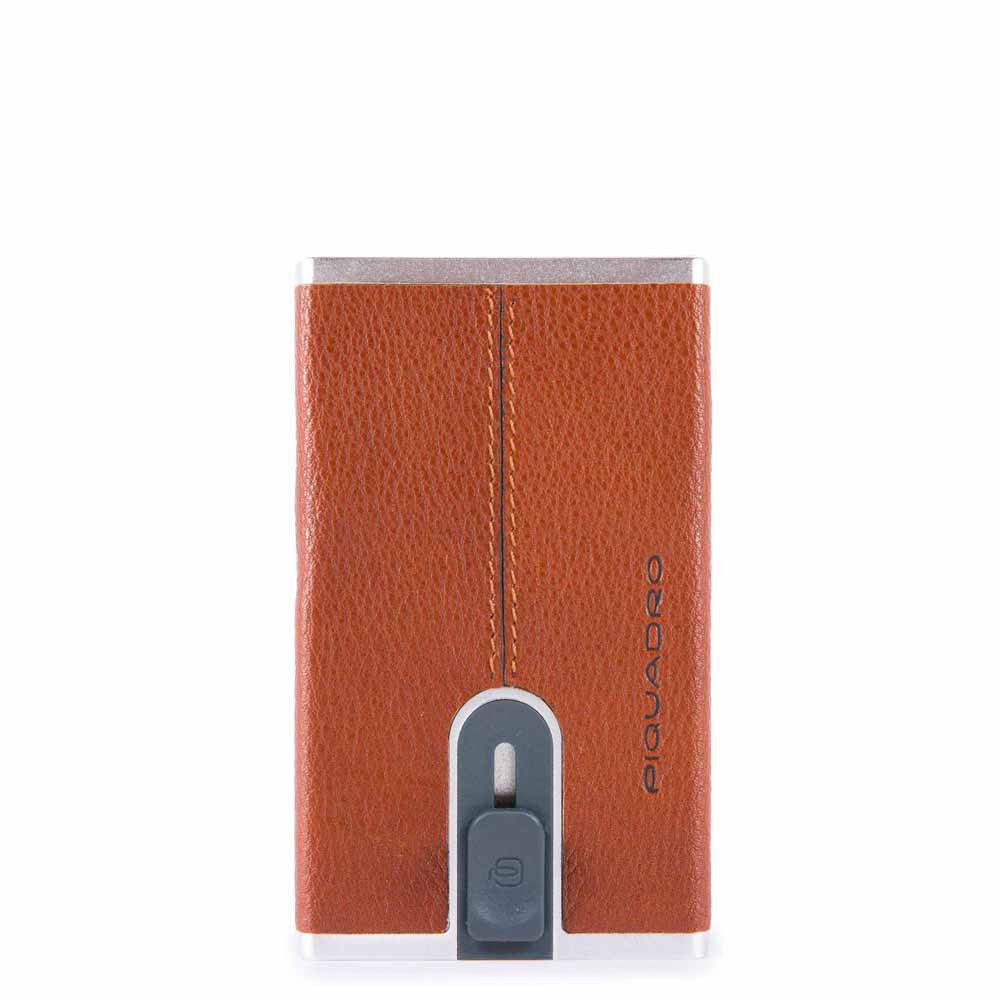 Piquadro, Piquadro, Porta carte in pelle, Sistema scorrevole quadrato, Arancio, Unisex - Cosmova