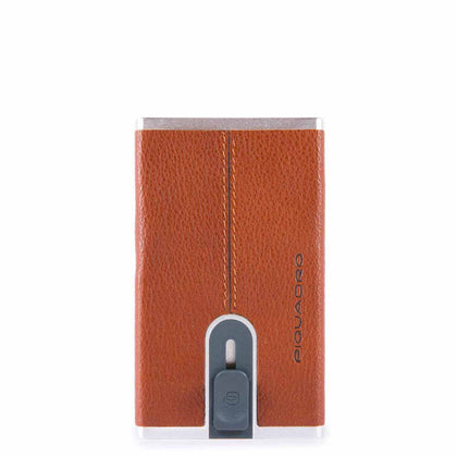 Piquadro, Piquadro, Porta carte in pelle, Sistema scorrevole quadrato, Arancio, Unisex