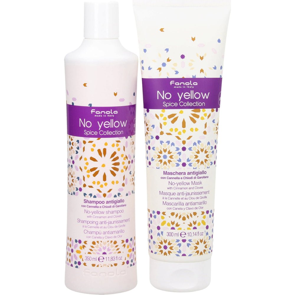 Set Fanola: No Yellow Spice Collection, Hair Treatment Cream Mask, For Neutralisation Of Yellow Tones, 300 ml + No Yellow Spice Collection, Hair Shampoo, For Neutralisation Of Yellow Tones, 350 ml - Cosmova