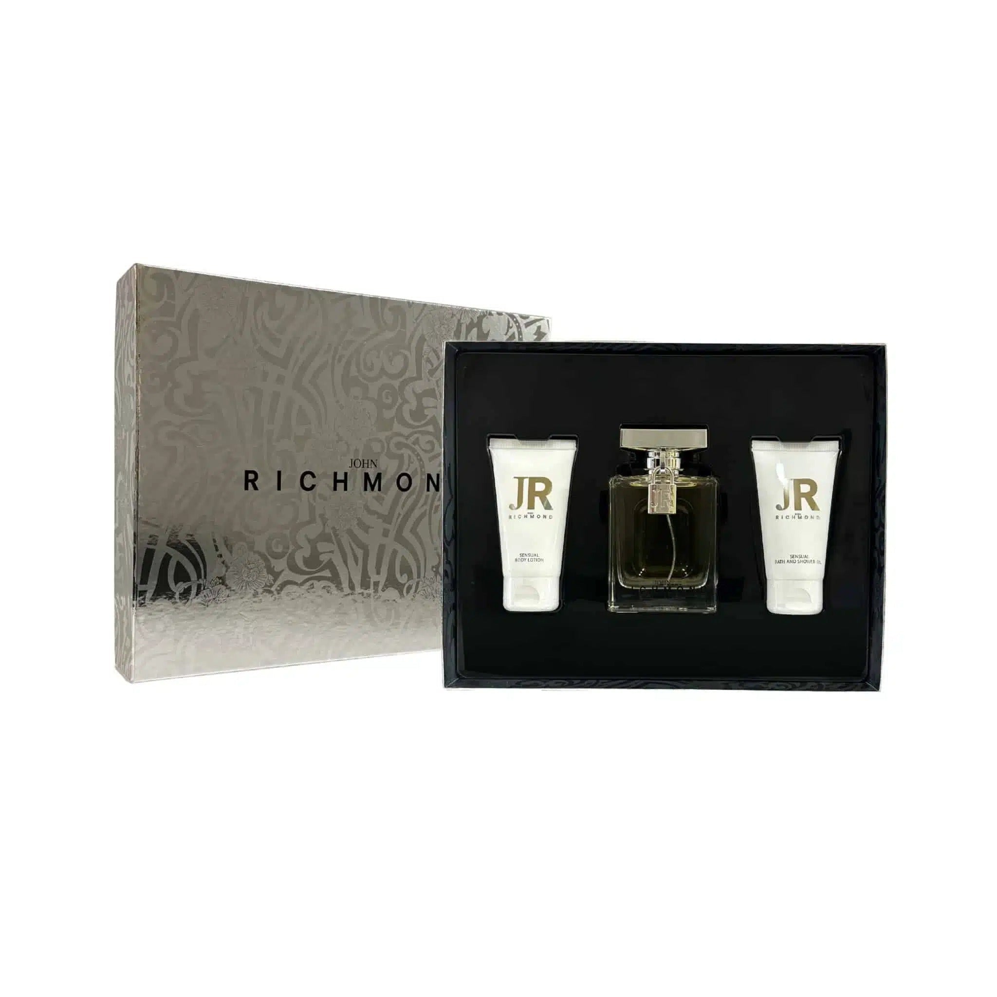 Set John Richmond: John Richmond, Natural, Hydrating, Body Lotion, 50 ml + Black Metal, Natural, Cleansing, Shower Gel, 50 ml + John Richmond, Eau De Parfum, For Women, 100 ml - Cosmova