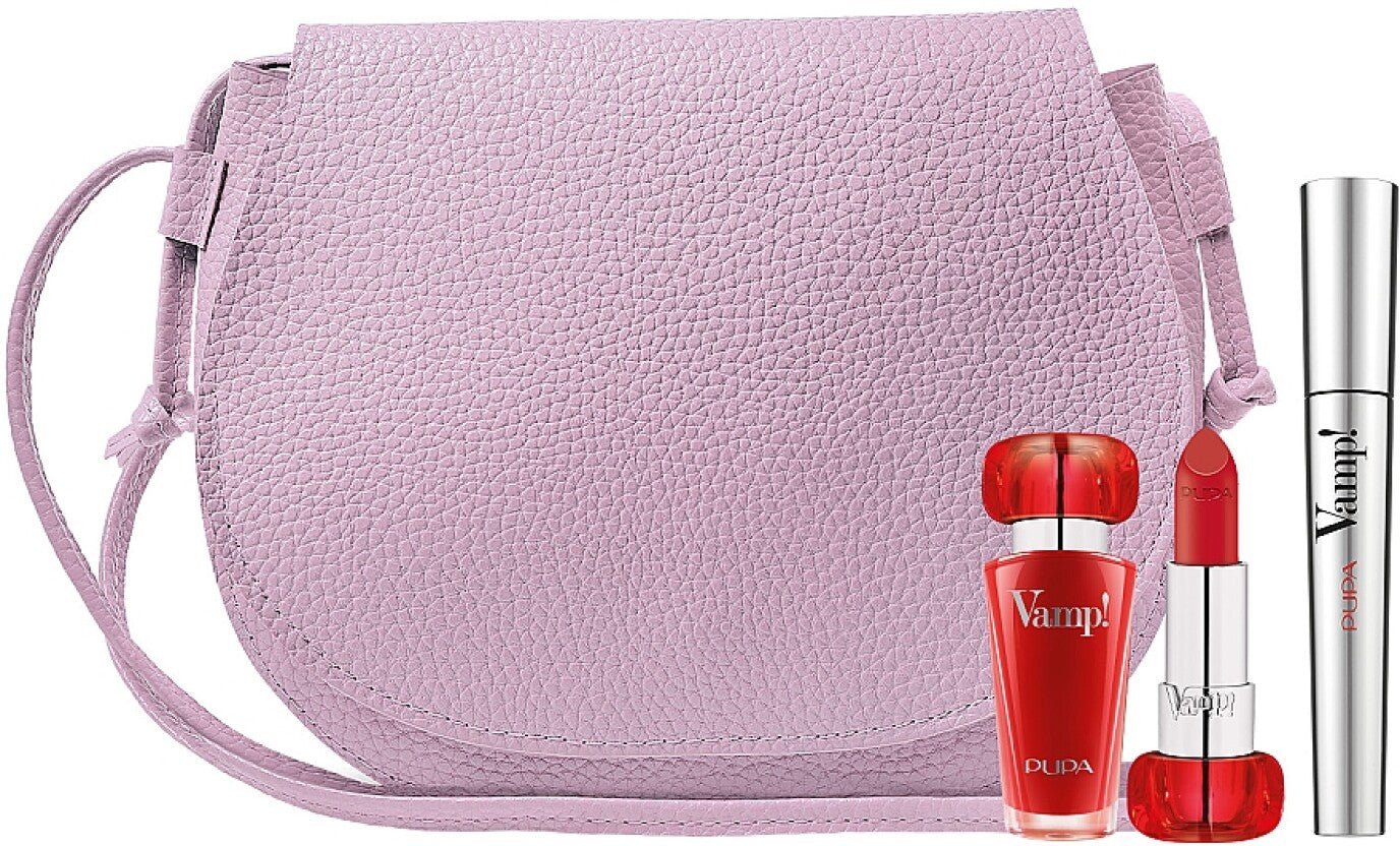 Set Pupa: Vamp! Definition, Paraben-Free, Waterproof, Lash Defining, Mascara, 001, Extra Black, 9 ml + Vamp!, Paraben-Free, Volume, Cream Lipstick, 301, Intense Red, 3.5 g - Cosmova