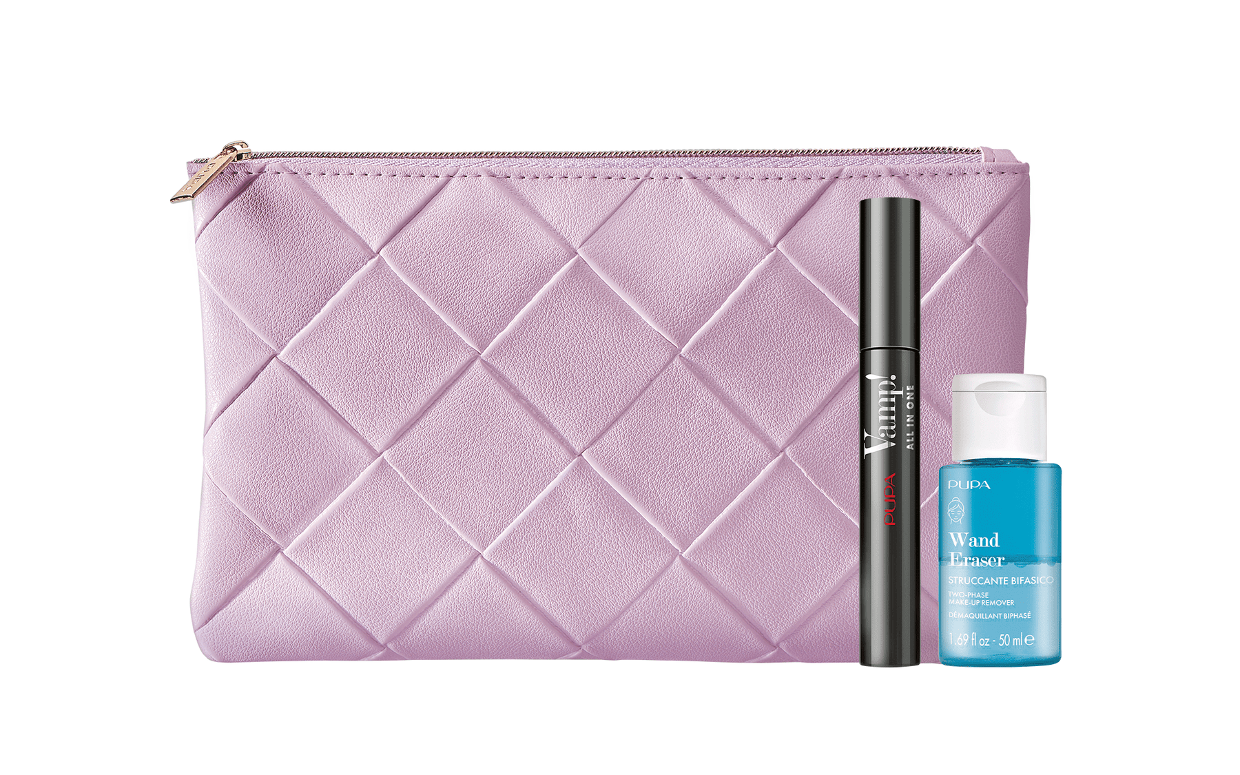 Set Pupa: Wand Eraser, Cleansing Toner, 50 ml + Vamp!, Paraben-Free, Curving, Mascara, 101, Extra Black, 9 ml - Cosmova