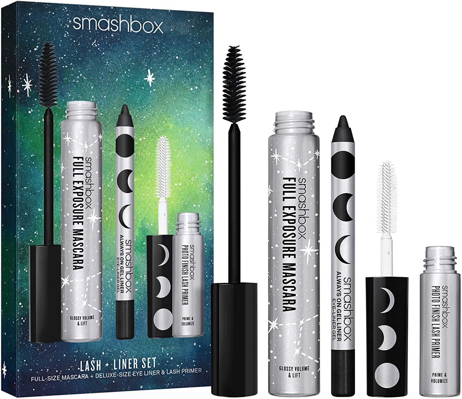 Set Smashbox: Photo Finish, Eyelash Primer, 4 ml + Always On, Gel Pencil Eyeliner, Brewed, 1.2 g + Full Exposure, Waterproof, Volumizing, Mascara, Black, 9.56 ml - Cosmova