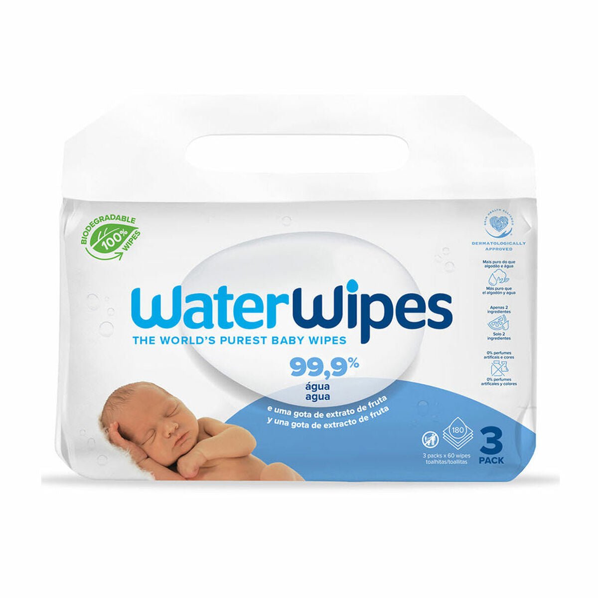 Sterile Cleaning Wipe Sachets (Pack) WaterWipes (180 Units) - Cosmova