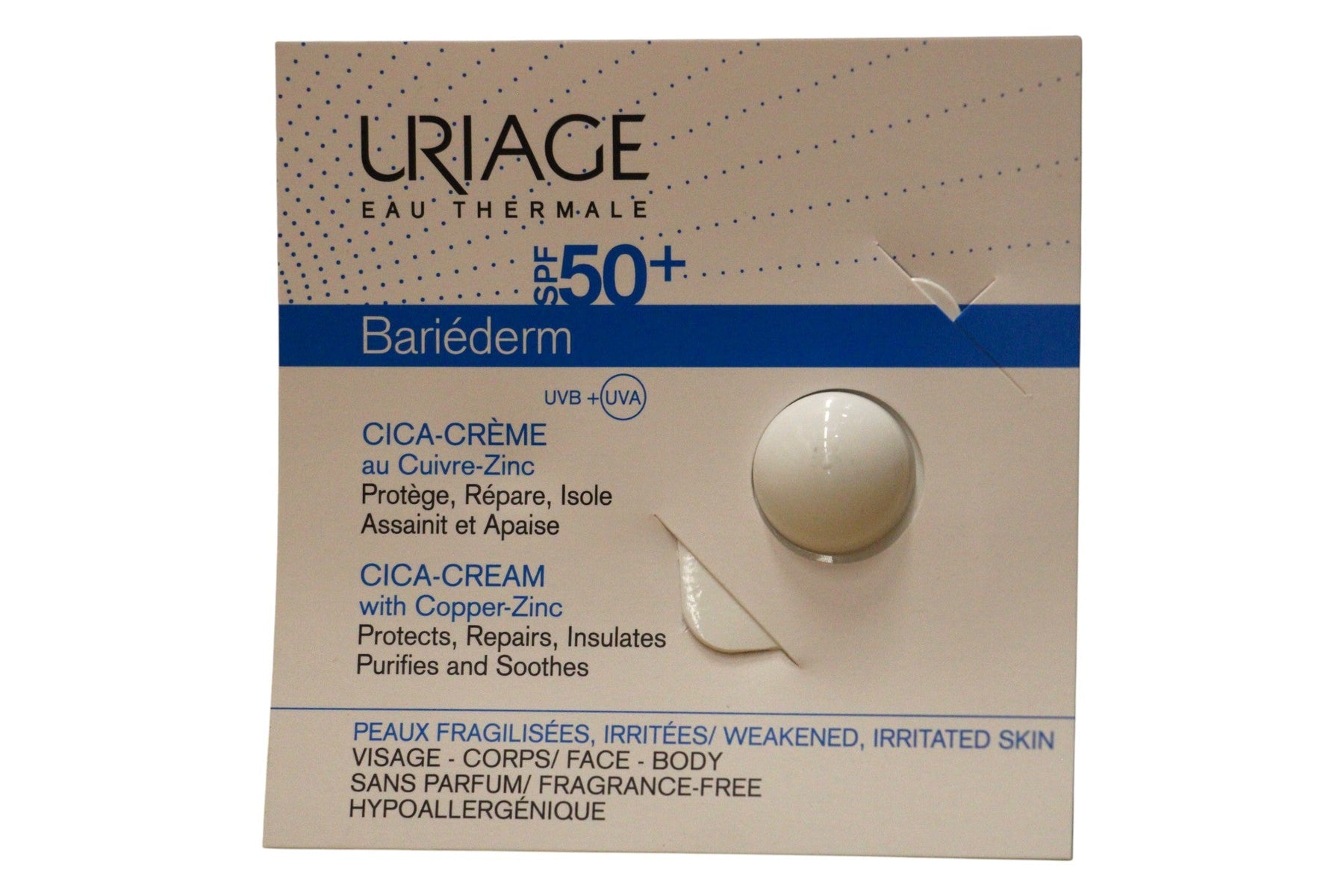 Uriage, Bariederm, Riparazione, Panna, Per viso e corpo, SPF 50+, 0.7 ml *Campione - Cosmova