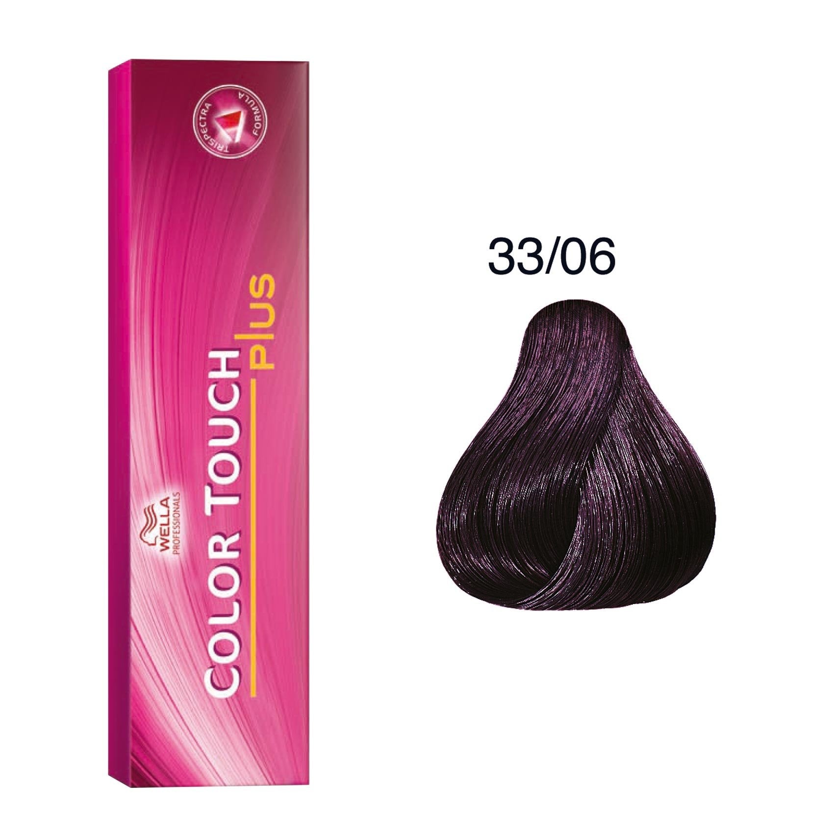 Wella Professionals, Color Touch Plus, Senza ammoniaca, Tintura per capelli semi-permanente, 33/06 Intense Dark Brown Natural Violet, 60 ml - Cosmova