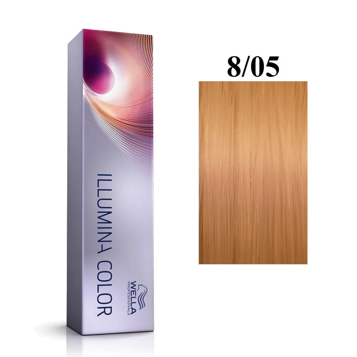 Wella Professionals, Illumina Color, Tinta per capelli permanente, 8/05 Light Blonde Natural Mahogany, 60 ml - Cosmova