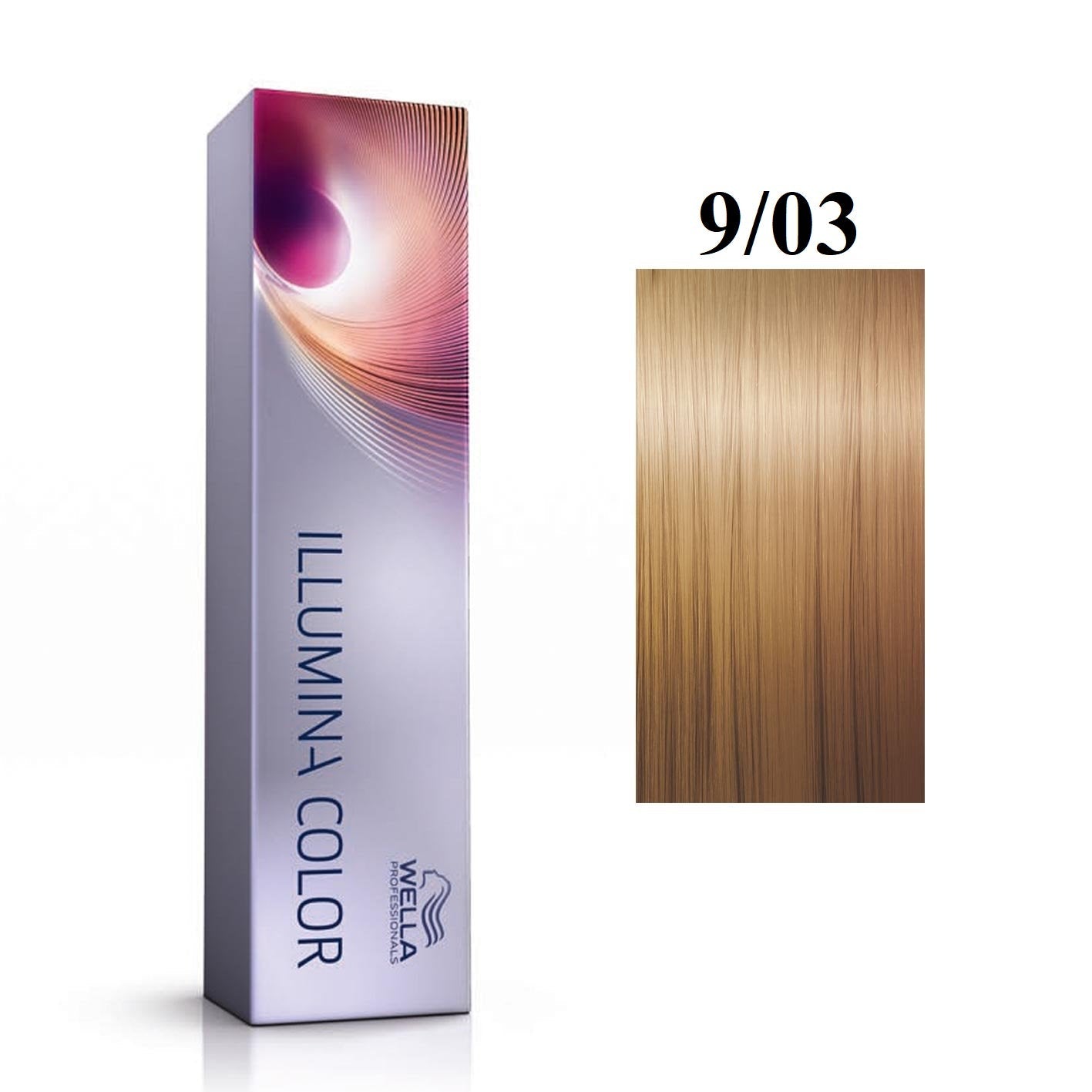 Wella Professionals, Illumina Color, Tinta per capelli permanente, 9/03 Bright Blonde Natural Golden, 60 ml - Cosmova