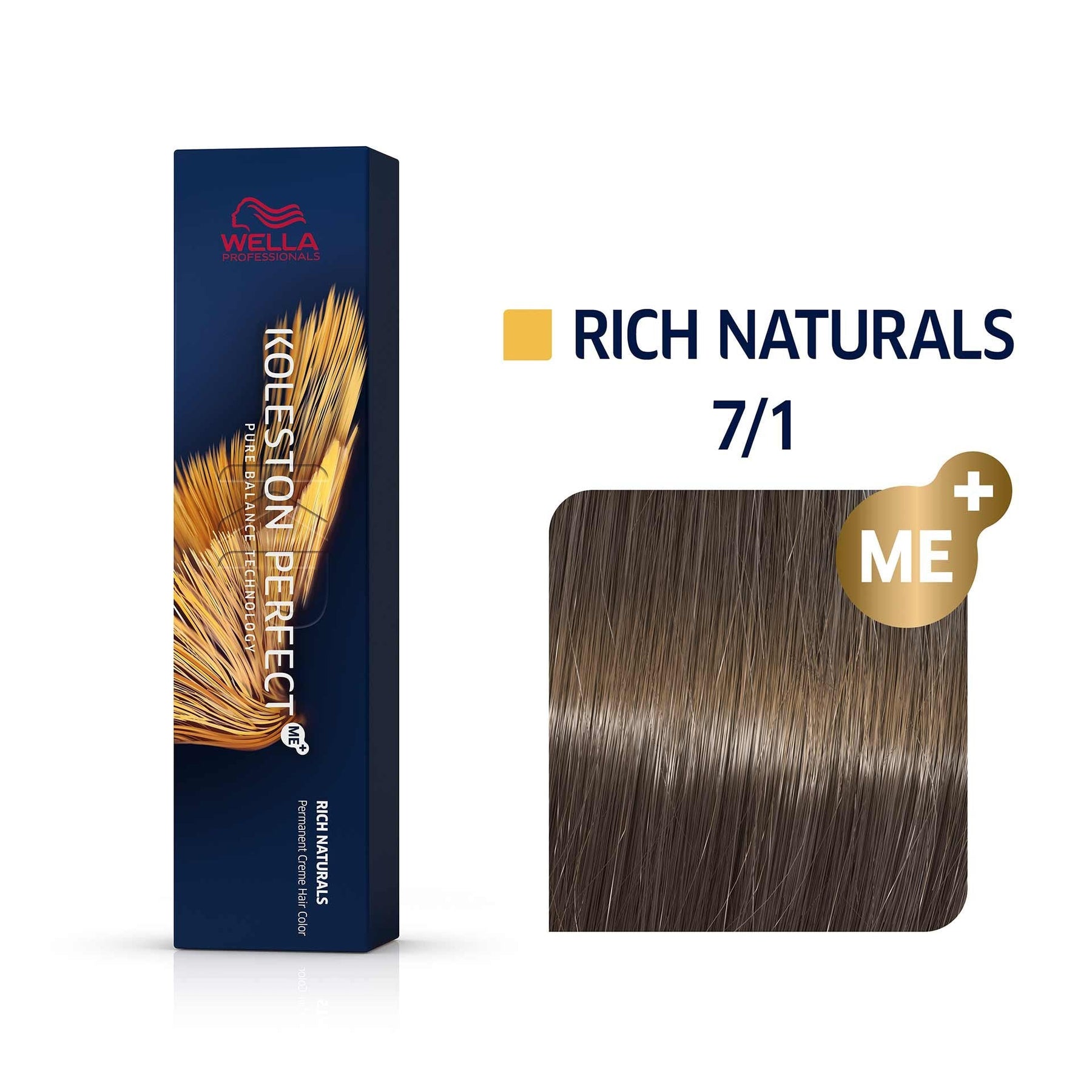 Wella Professionals, Koleston Perfect Me+, Tinta per capelli permanente, 7/1 Medium Ash Blond, 60 ml - Cosmova