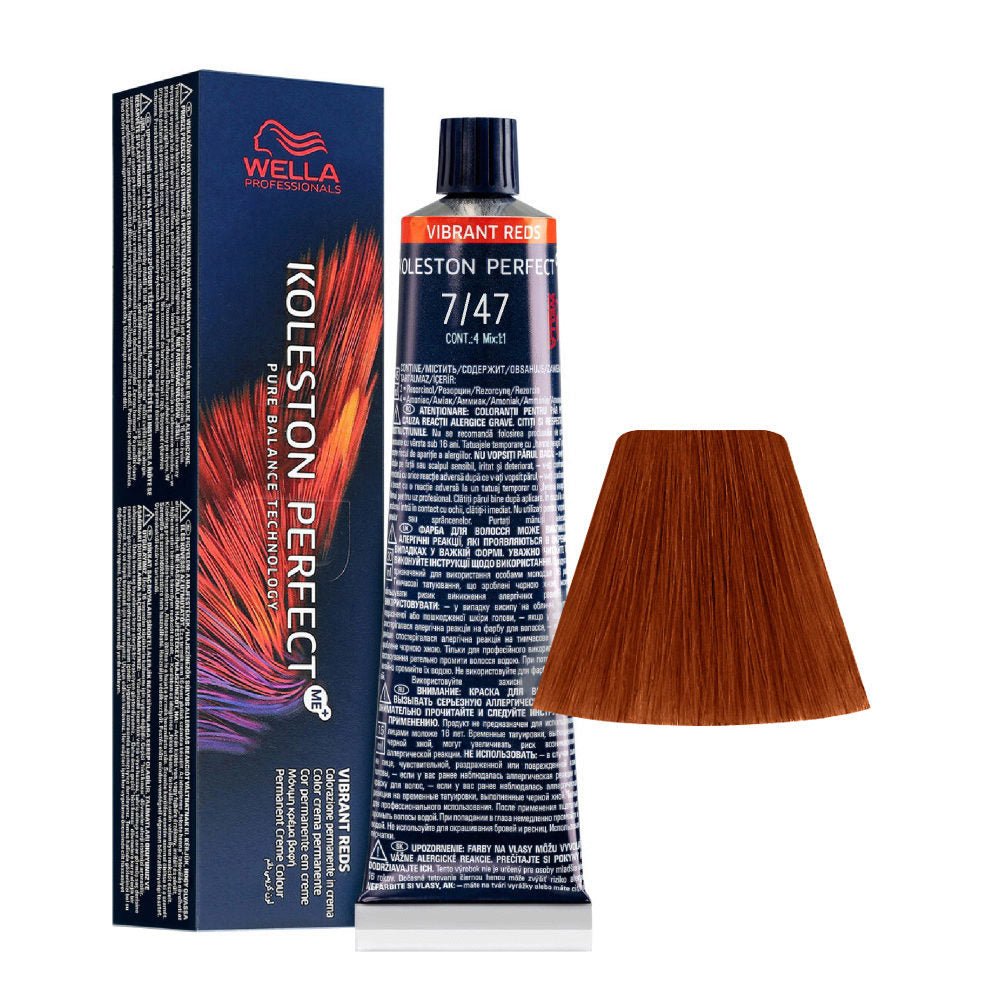 Wella Professionals, Koleston Perfect Me+, Tinta per capelli permanente, 7/47 Medium Blonde Red Brown, 60 ml - Cosmova