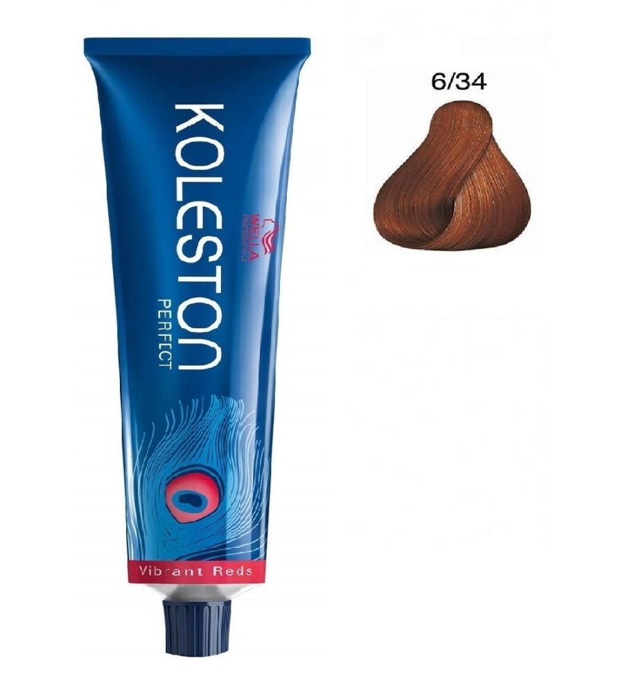 Wella Professionals, Koleston Perfect, Tinta per capelli permanente, 6/34 Dark Blonde Golden Red, 60 ml - Cosmova
