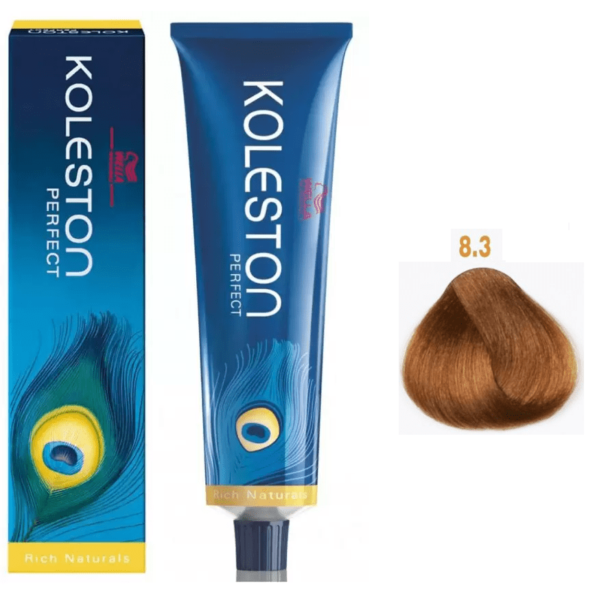 Wella Professionals, Koleston Perfect, Tinta per capelli permanente, 8/3 Light Blonde Gold, 60 ml - Cosmova