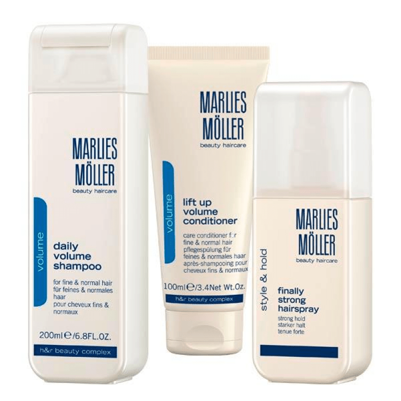 Xmas Set Set Marlies Moller: Lift-Up, Hair Conditioner, For Volume, 100 ml + Finally Strong, Hair Spray, For Styling, Strong Hold, 125 ml + Daily Volume, Hair Shampoo, 200 ml - Cosmova